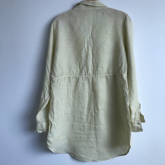 SIGRID OLSEN WOMENS SHIRT YELLOW 100% LINEN LONG SLEEVE TUNIC SMALL - Picture 6 of 9